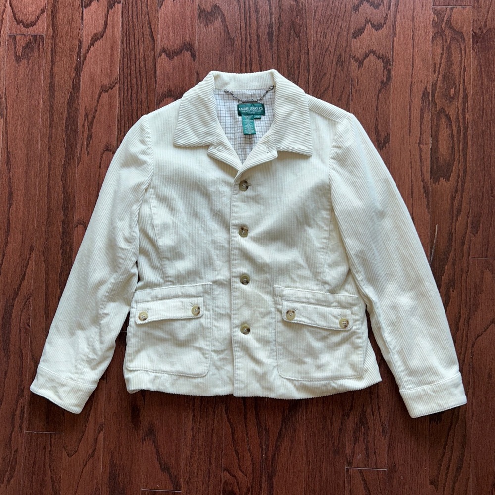 Vintage Lauren Ralph Lauren Cream Corduroy Jacket Petite Medium Button Front